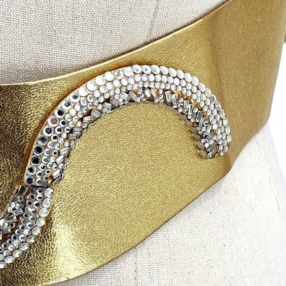 Vintage 80s Henryks Bijoux Gold Genuine Leather Austrian Crystal Belt main image 4
